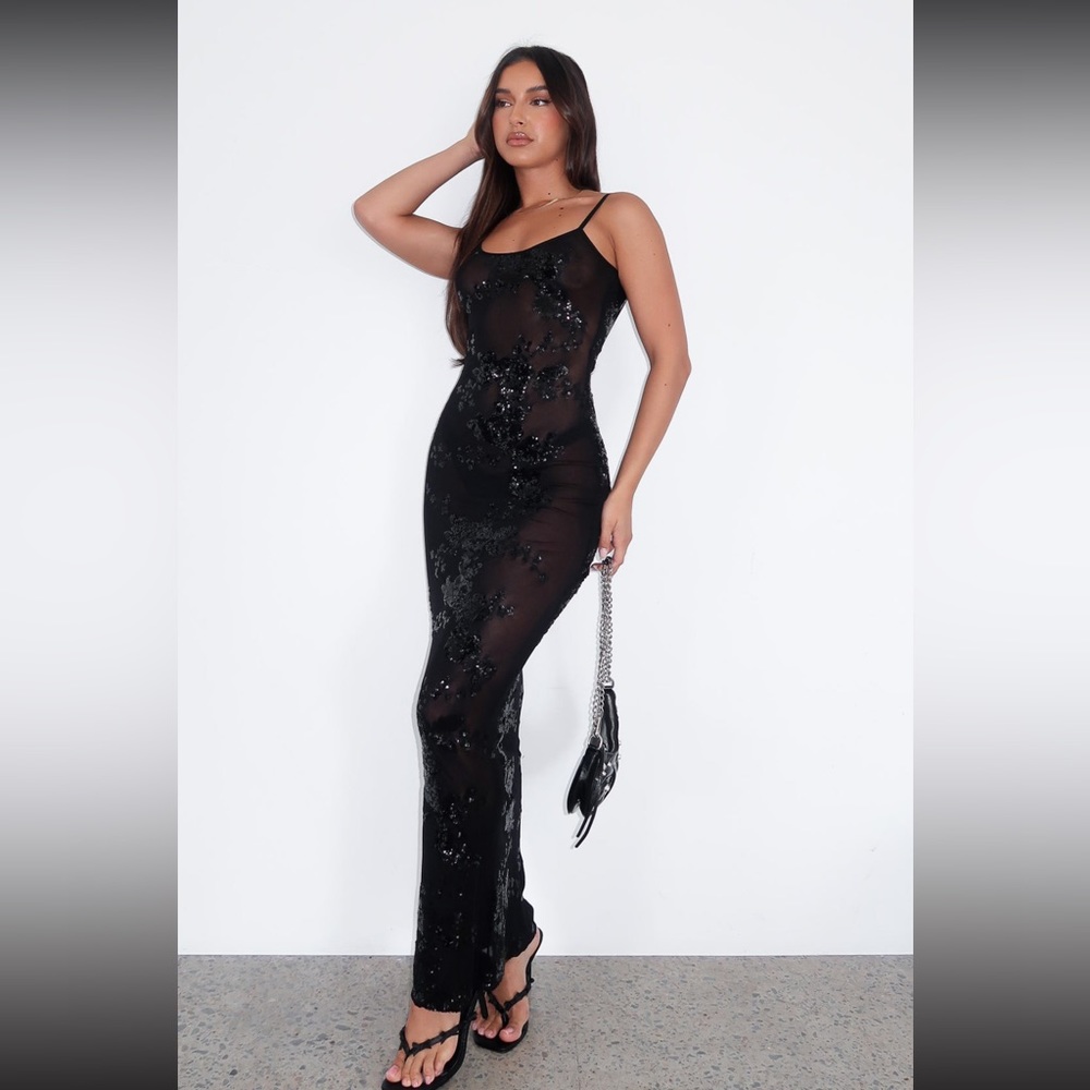 White Fox Boutique Black Sequin Maxi Dress